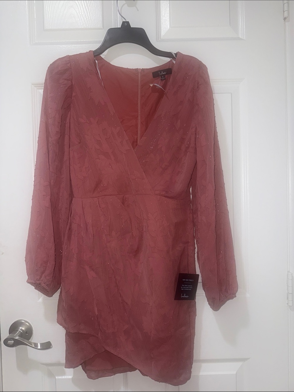 Lulu's Dusty Rose Long-Sleeve Wrap Mini Dress